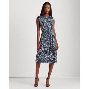 Lauren Ralph Lauren Georgette Cap Sleeve A-Line Floral Dress Women Size 10 (A6)